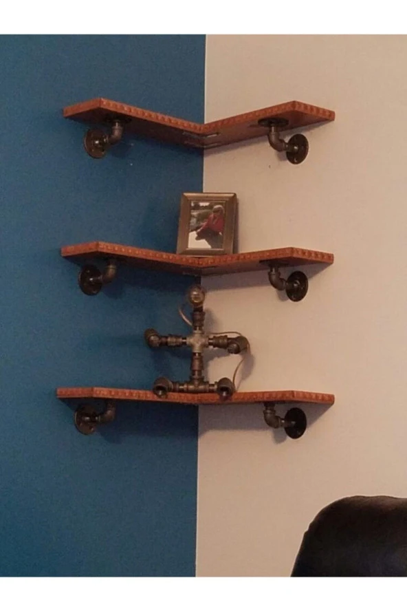 Dekoratif Duvara Borudan Raf 3'lü Set ürün görseli 1