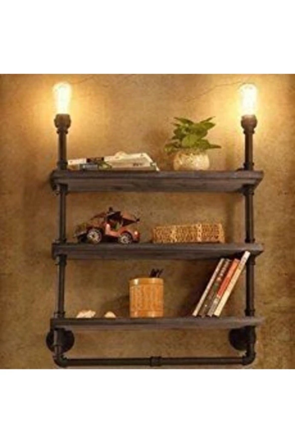 Dekoratif Duvara Borudan Raf Ve Lamba