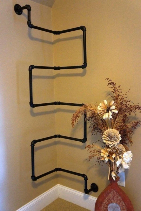 Dekoratif Duvara Borudan Raf - Resim 2