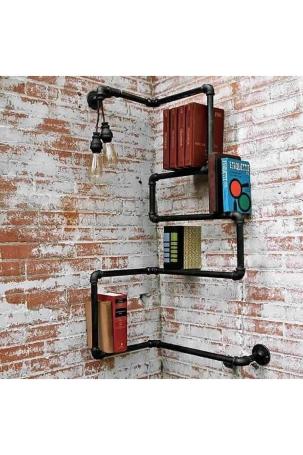 Dekoratif Duvara Borudan Raf - Resim 2