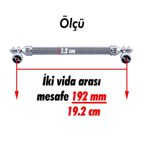Şah Kulp Mobilya Mutfak Dolabı Çekmece Dolap Kulpları Kapak Kulpu Kulbu Krom Renk 192 mm Metal - 3