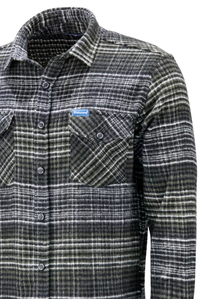 Erkek Ragular Fit Çift Cep Çıtçıtlı Oduncu Haki Ekose Gömlek - 4