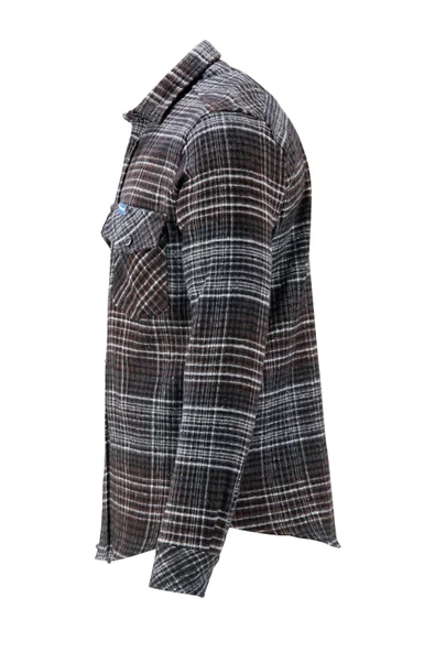 Erkek Ragular Fit Çift Cep Çıtçıtlı Oduncu Kahve Ekose Gömlek - 3