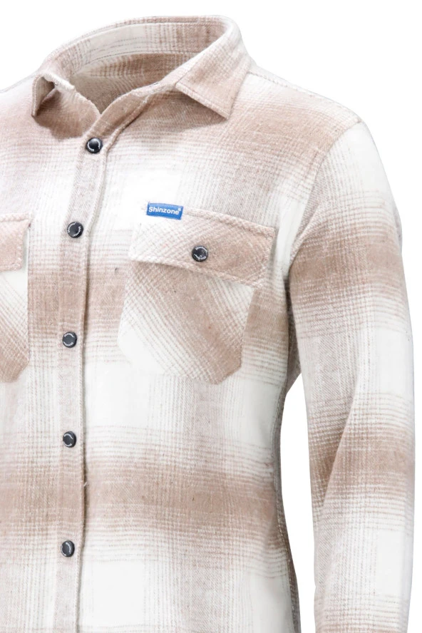 Erkek Ragular Fit Çift Cep Çıtçıtlı Oduncu Kahve Beyaz Gömlek - 4