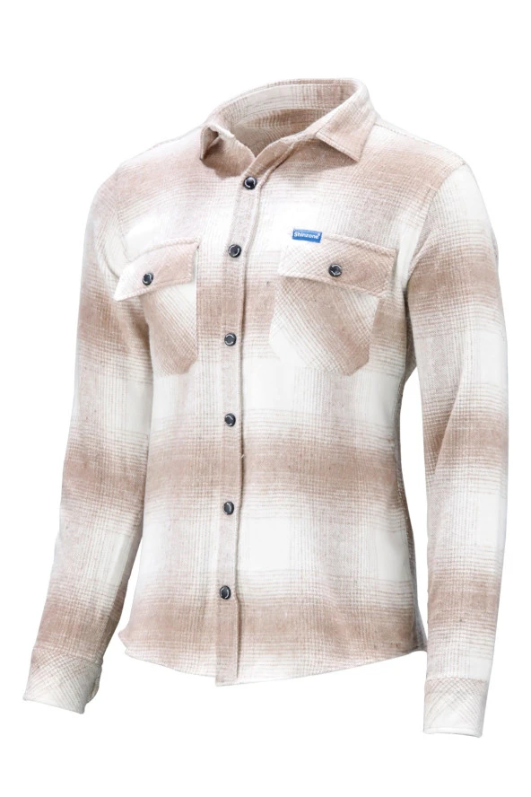 Erkek Ragular Fit Çift Cep Çıtçıtlı Oduncu Kahve Beyaz Gömlek