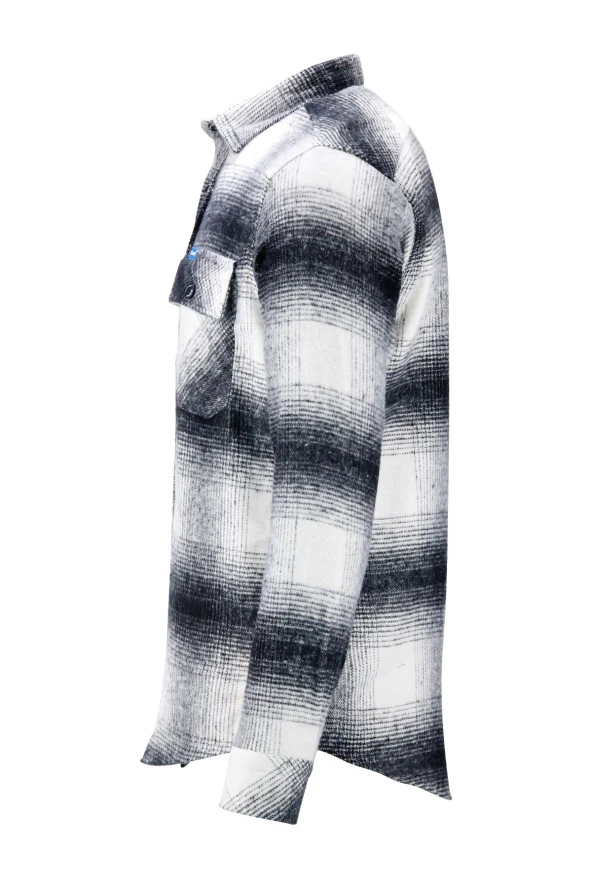 Erkek Ragular Fit Çift Cep Çıtçıtlı Oduncu Siyah Beyaz Gömlek - 2