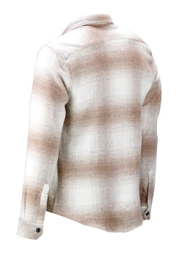 Erkek Ragular Fit Çift Cep Çıtçıtlı Oduncu Kahve Beyaz Gömlek - 2