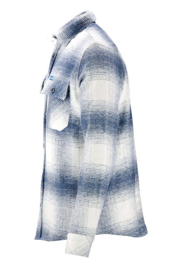 Erkek Ragular Fit Çift Cep Çıtçıtlı Oduncu Mavi Beyaz Gömlek - 3