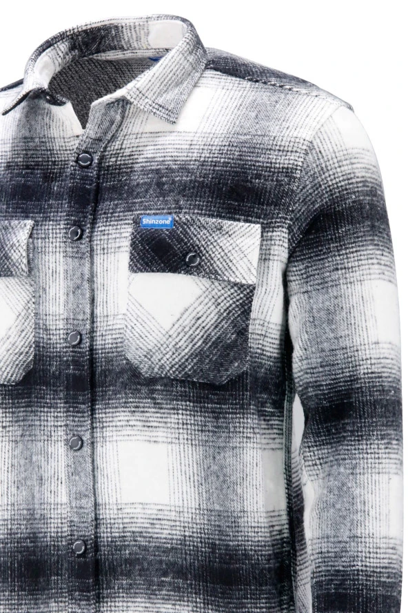 Erkek Ragular Fit Çift Cep Çıtçıtlı Oduncu Siyah Beyaz Gömlek - 3