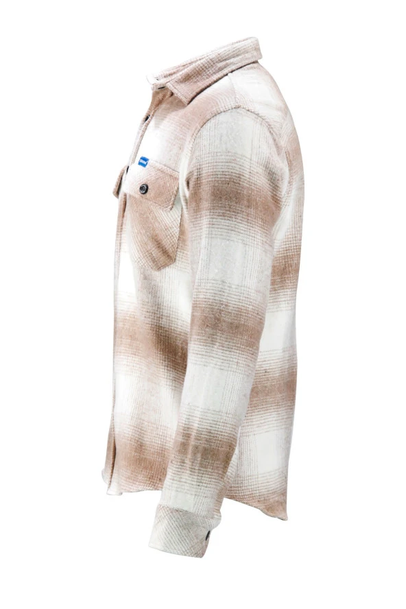 Erkek Ragular Fit Çift Cep Çıtçıtlı Oduncu Kahve Beyaz Gömlek - 3