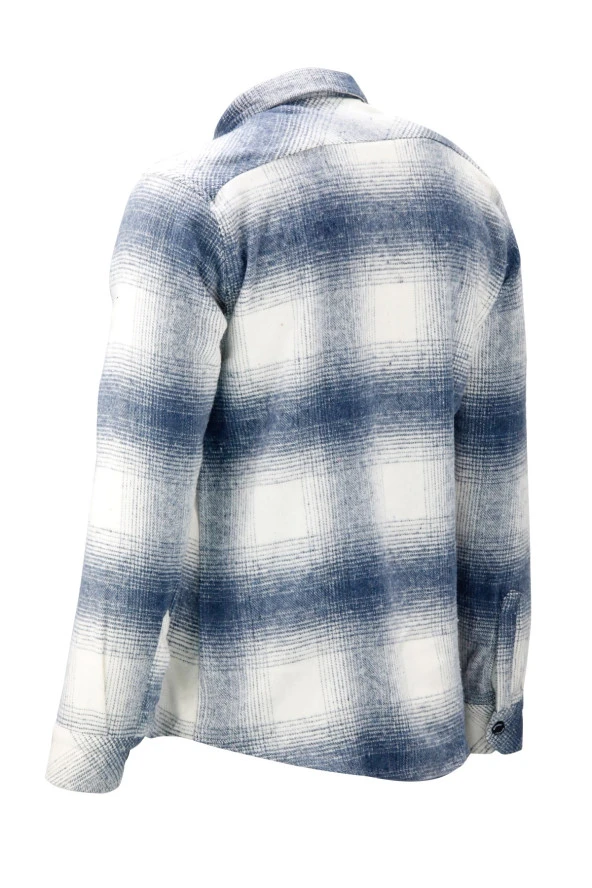 Erkek Ragular Fit Çift Cep Çıtçıtlı Oduncu Mavi Beyaz Gömlek - 4