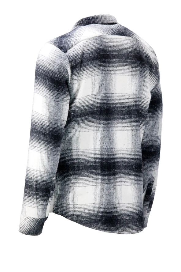 Erkek Ragular Fit Çift Cep Çıtçıtlı Oduncu Siyah Beyaz Gömlek - 4