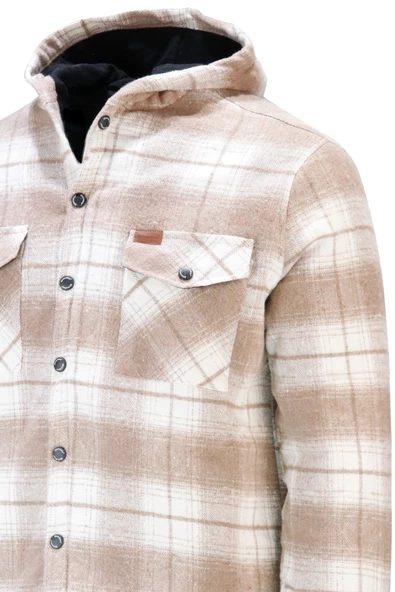 Erkek Regular Fit Kapitoneli Kapüşonlu Çıtçıtlı Oduncu Kahve Gömlek - 2