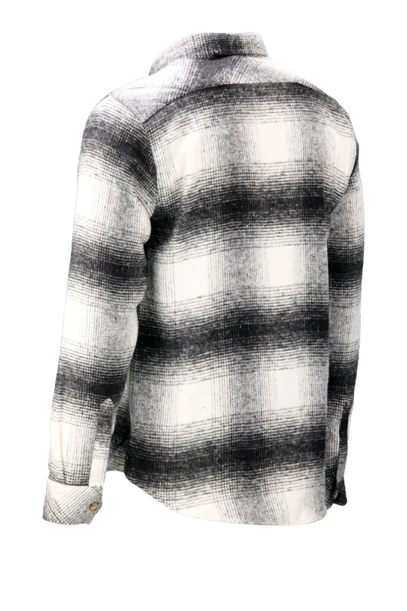 Erkek Ragular Fit Tek Cep Düğmeli Oduncu Siyah Beyaz Gömlek - 2