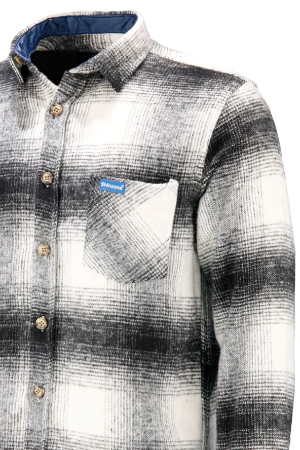 Erkek Ragular Fit Tek Cep Düğmeli Oduncu Siyah Beyaz Gömlek - 4