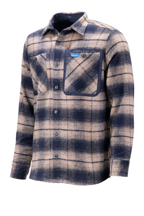 Erkek Regular Fit Garnili Çift Cep Çıtçıtlı Oduncu Kahve Gömlek