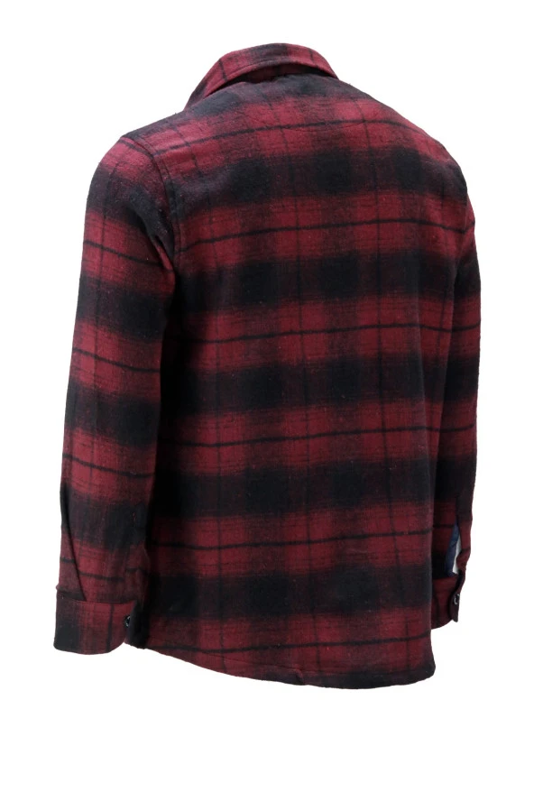 Erkek Regular Fit Garnili Çift Cep Çıtçıtlı Oduncu Bordo Gömlek - 2