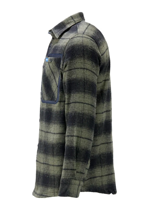 Erkek Regular Fit Garnili Çift Cep Çıtçıtlı Oduncu Yeşil Gömlek - 3