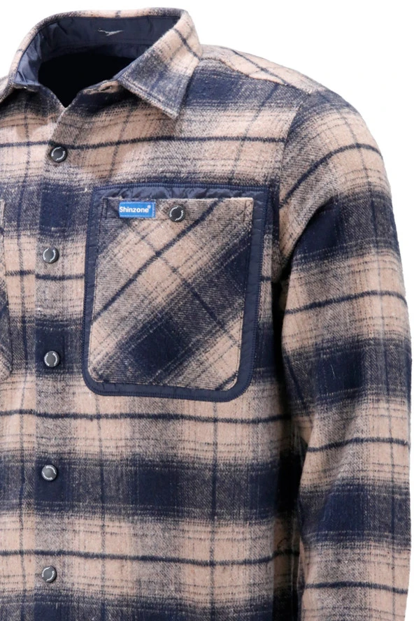 Erkek Regular Fit Garnili Çift Cep Çıtçıtlı Oduncu Kahve Gömlek - 4