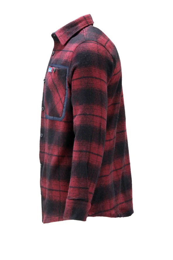 Erkek Regular Fit Garnili Çift Cep Çıtçıtlı Oduncu Bordo Gömlek - 3