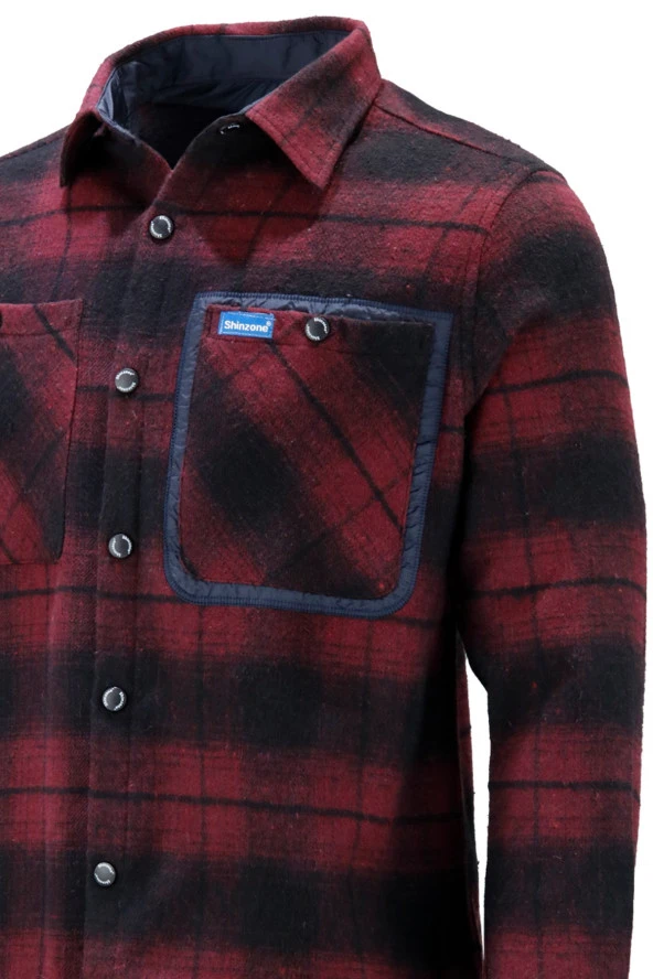 Erkek Regular Fit Garnili Çift Cep Çıtçıtlı Oduncu Bordo Gömlek - 4