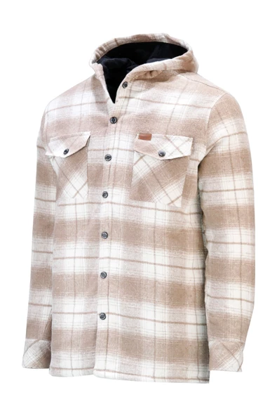 Erkek Regular Fit Kapitoneli Kapüşonlu Çıtçıtlı Oduncu Kahve Gömlek