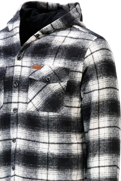 Erkek Regular Fit Kapitoneli Kapüşonlu Çıtçıtlı Oduncu Siyah Gömlek - 4