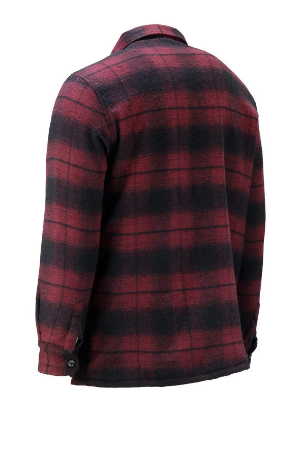 Erkek Regular Fit Peluşlu Çift Cep Kapaklı Çıtçıtlı Oduncu Bordo Gömlek - 2