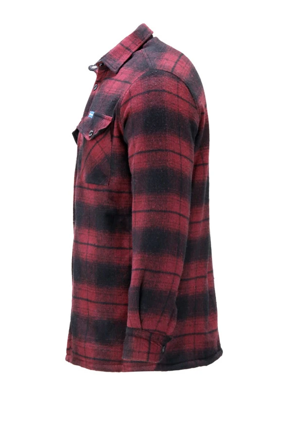 Erkek Regular Fit Peluşlu Çift Cep Kapaklı Çıtçıtlı Oduncu Bordo Gömlek - 3