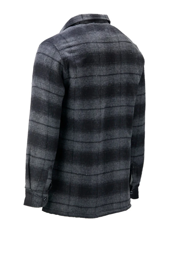 Erkek Regular Fit Peluşlu Çift Cep Kapaklı Çıtçıtlı Oduncu Antrasit Gömlek - 2