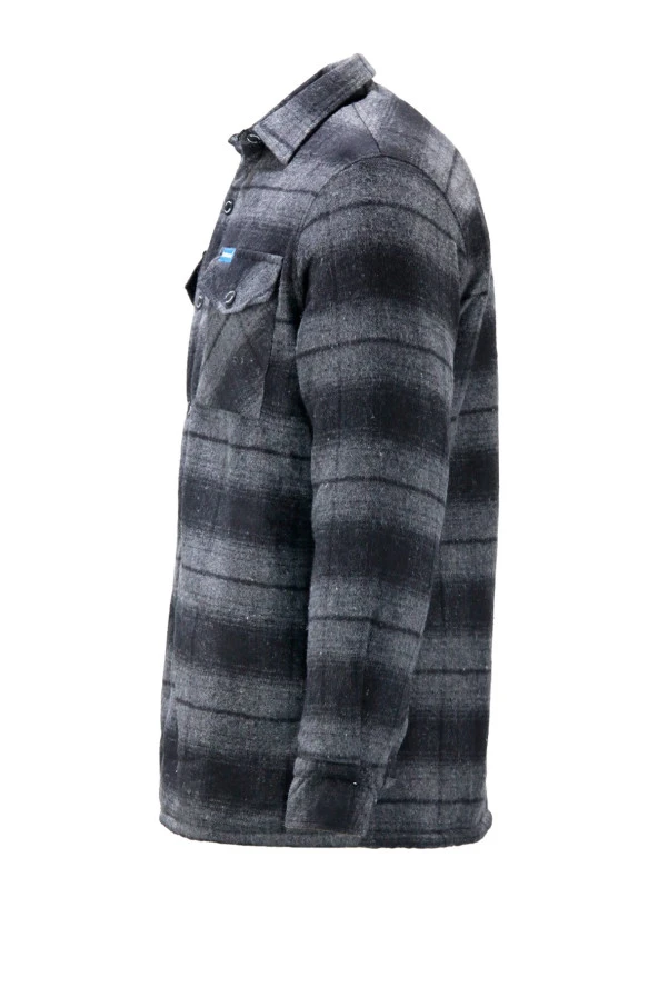 Erkek Regular Fit Peluşlu Çift Cep Kapaklı Çıtçıtlı Oduncu Antrasit Gömlek - 3