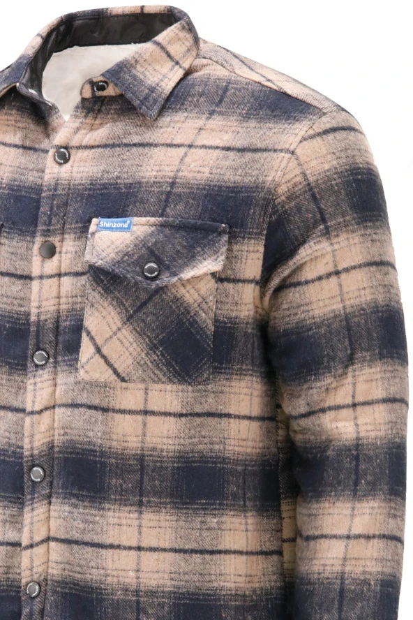 Erkek Regular Fit Peluşlu Çift Cep Kapaklı Çıtçıtlı Oduncu Kahve Gömlek - 2