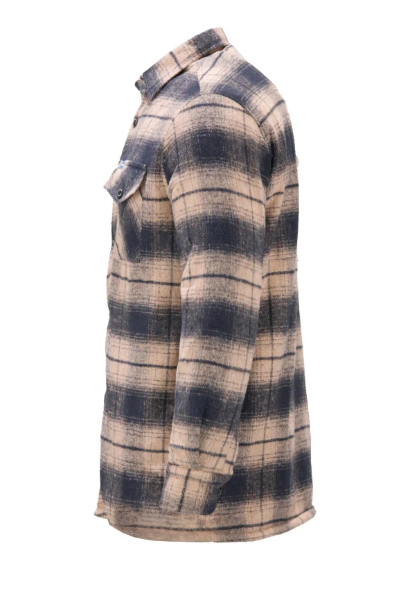 Erkek Regular Fit Peluşlu Çift Cep Kapaklı Çıtçıtlı Oduncu Kahve Gömlek - 3