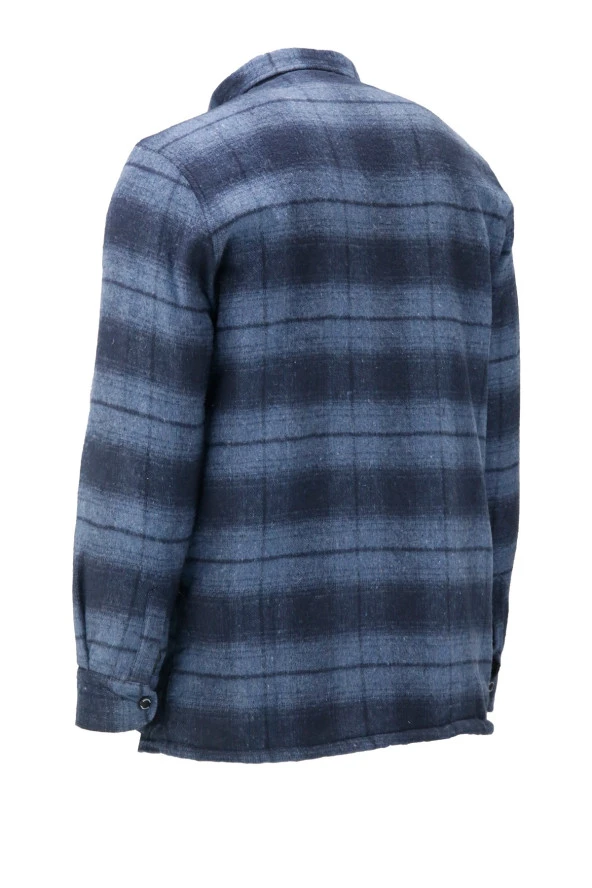 Erkek Regular Fit Peluşlu Çift Cep Kapaklı Çıtçıtlı Oduncu Lacivert Gömlek - 2