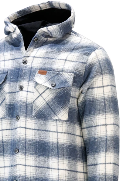 Erkek Regular Fit Kapitoneli Kapüşonlu Çıtçıtlı Oduncu Mavi Gömlek - 4