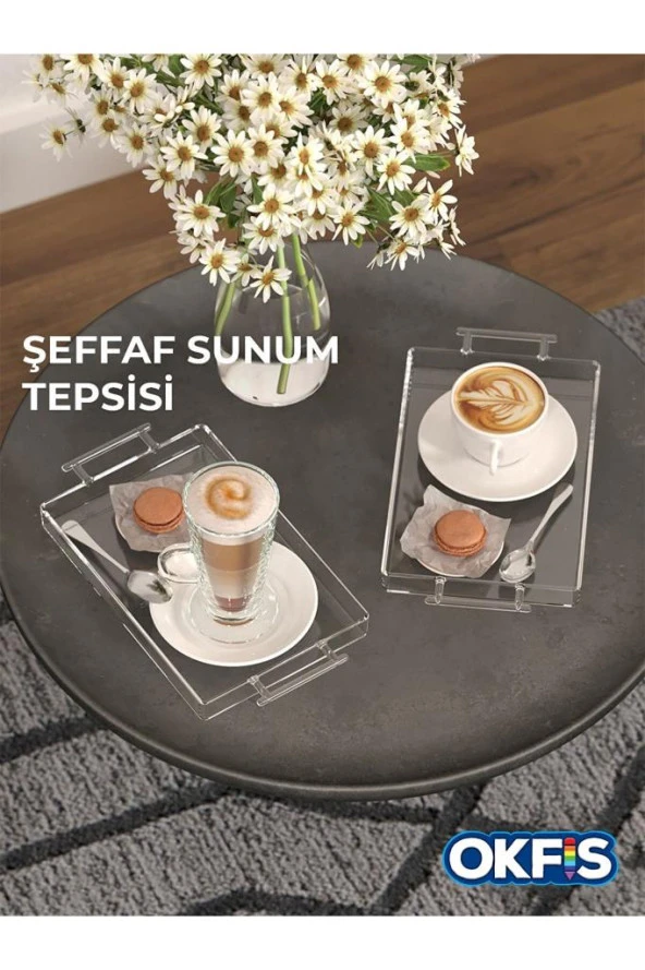 Şeffaf Kulplu Pleksi Sunum Tepsisi 14x22 Cm Servis Tepsisi 1 Adet - 2