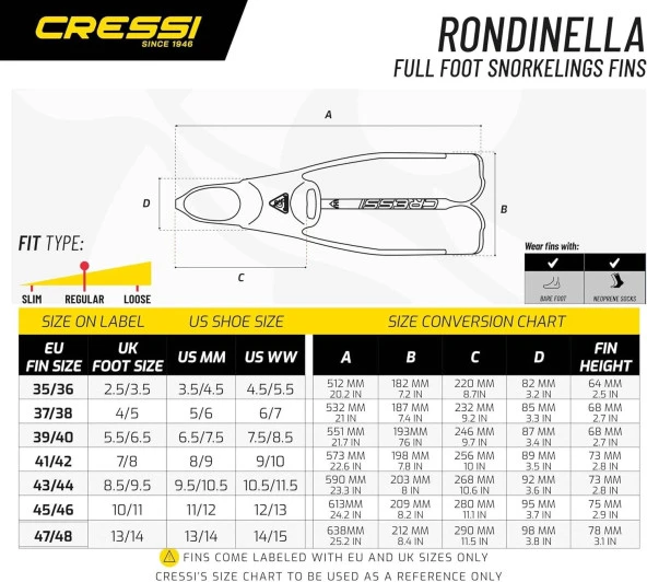 Cressi Rondinella Palet Sarı /Siyah 31-32 - 2