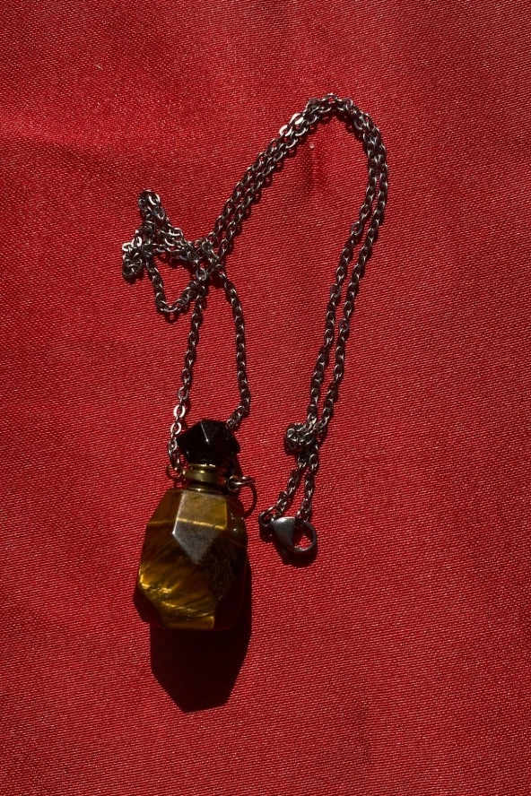 Kolye Doğal Taş İksir Parfüm Şişe Kolye Kaplangözü - 4