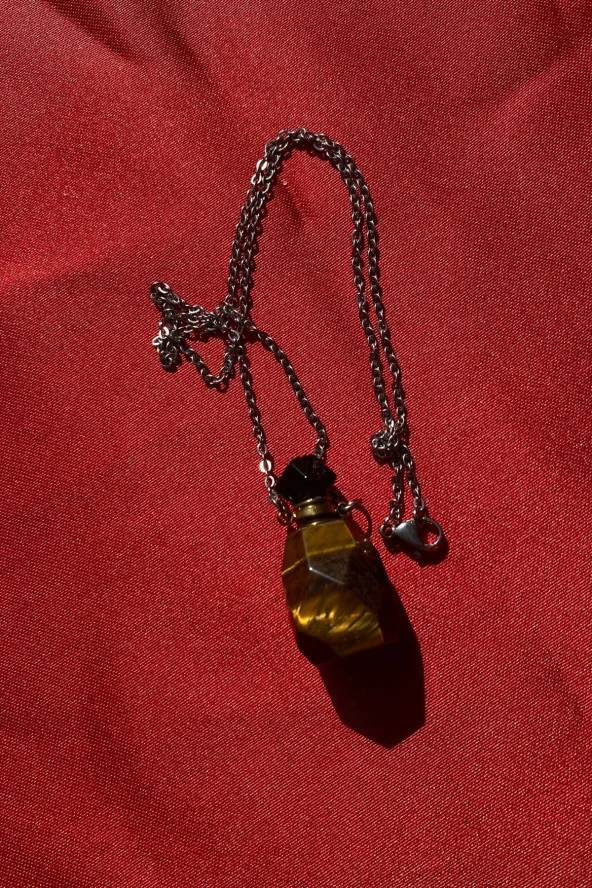 Kolye Doğal Taş İksir Parfüm Şişe Kolye Kaplangözü - 5