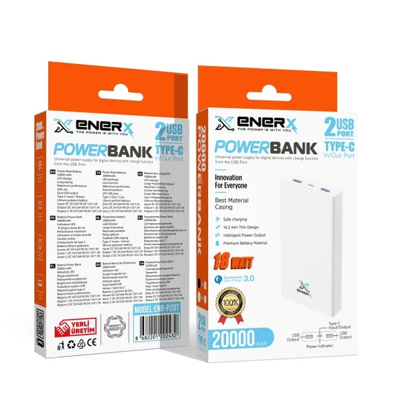 eNeRX Powerbank 20000Mah 18 Watt Beyaz ENR-P20T