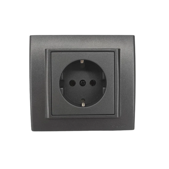 Ovivo Topraklı  Priz +Çerçeve Füme 6 Adet - Resim 6