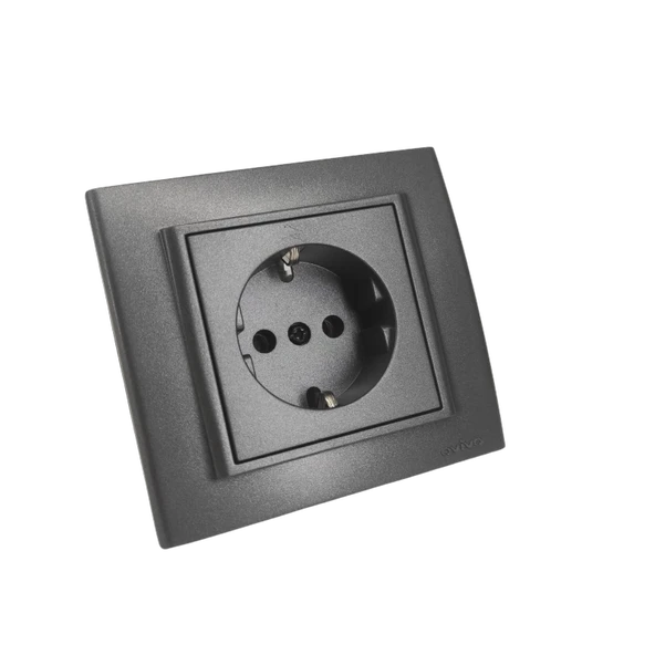 Ovivo Topraklı  Priz +Çerçeve Füme Tekli - Resim 4