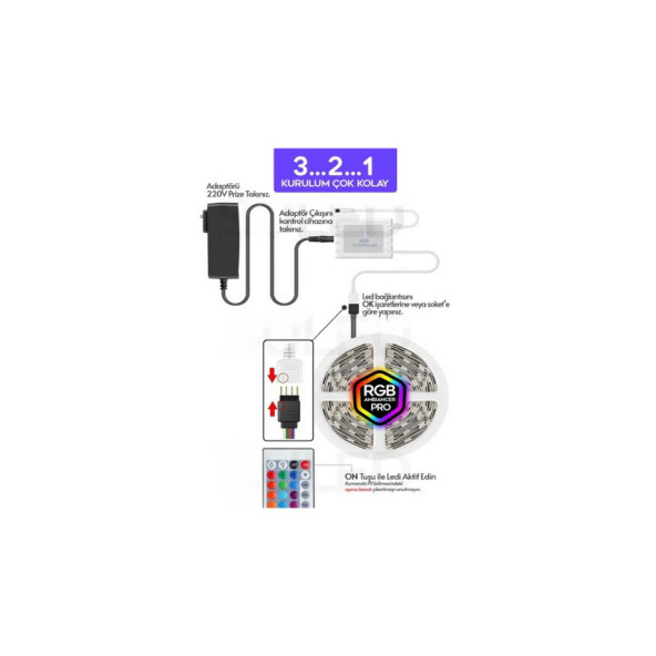 neeko 5mt Şerit Animasyonlu Tak Çalıştır Kumandalı Trafolu Rgb Şerit Işık Aydınlatma Parti Led - 2