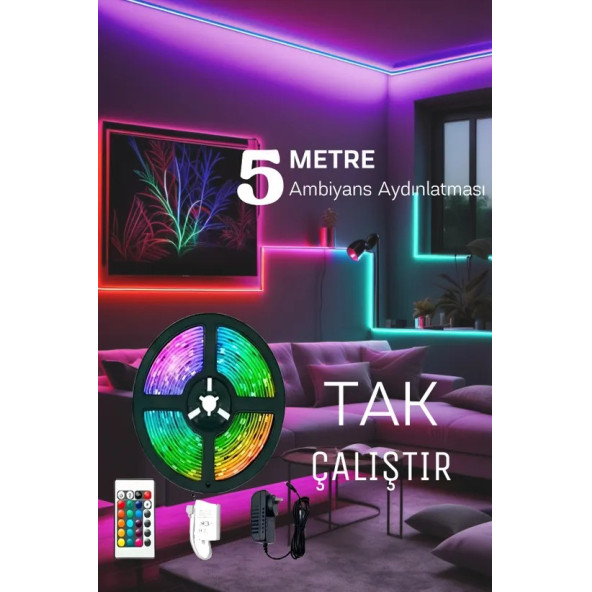 neeko 5mt Şerit Animasyonlu Tak Çalıştır Kumandalı Trafolu Rgb Şerit Işık Aydınlatma Parti Led - 3