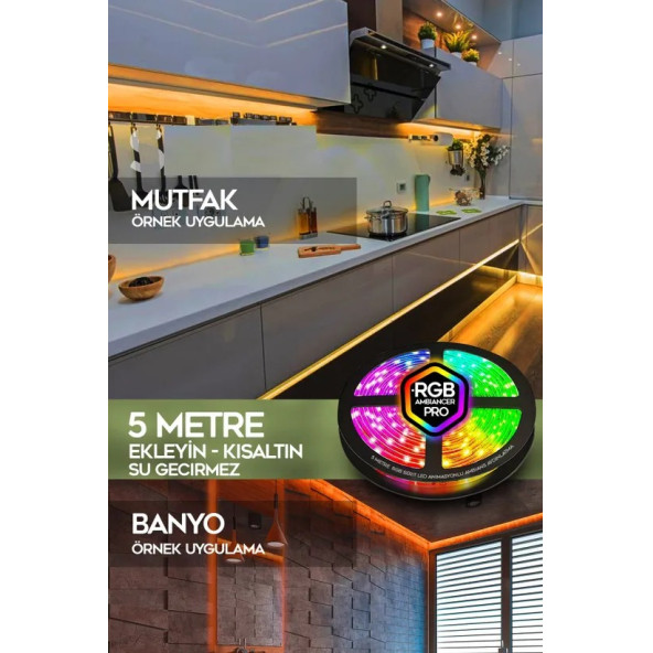 neeko 5mt Şerit Animasyonlu Tak Çalıştır Kumandalı Trafolu Rgb Şerit Işık Aydınlatma Parti Led - 5