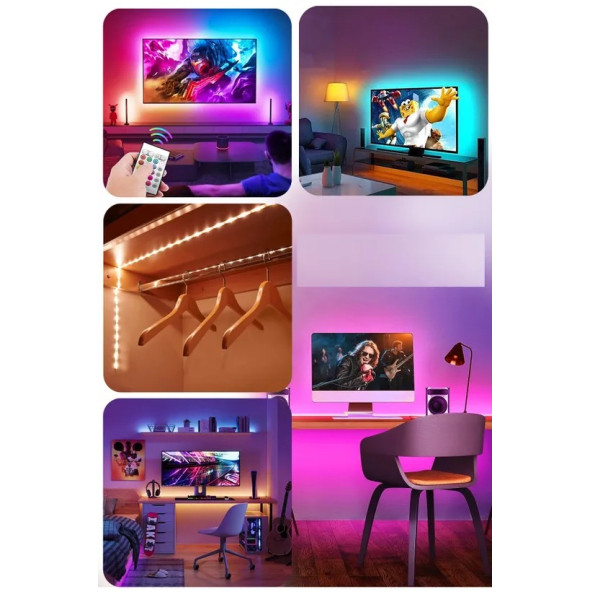 neeko 5mt Şerit Animasyonlu Tak Çalıştır Kumandalı Trafolu Rgb Şerit Işık Aydınlatma Parti Led - 6
