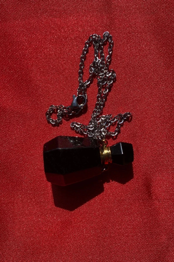 Kolye Doğal Taş İksir Parfüm Şişe Kolye Opsidyen - 2