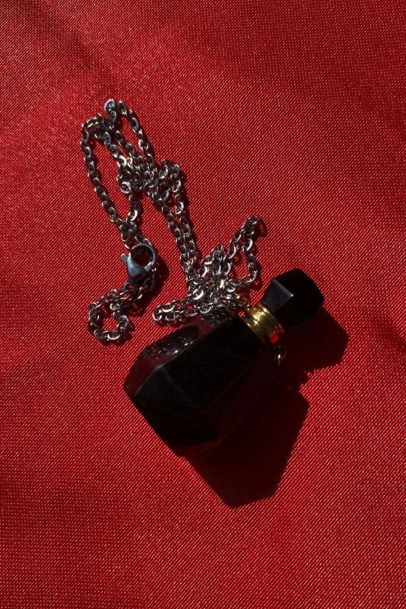 Kolye Doğal Taş İksir Parfüm Şişe Kolye Opsidyen - 3