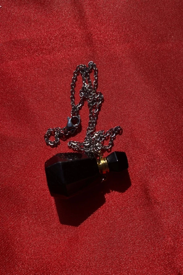 Kolye Doğal Taş İksir Parfüm Şişe Kolye Opsidyen - 5