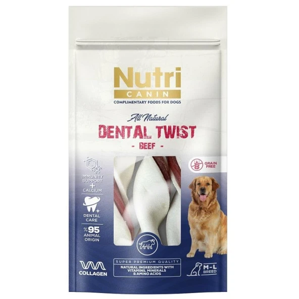 Nutri Canin M-L Köpekler İçin Dental Twist Sığır Etli Kemik 120gr